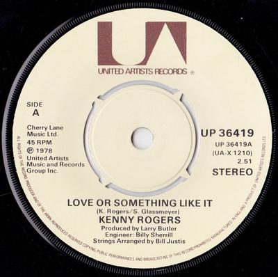 7-Zoll Schallplatte KENNY ROGERS - Liebe Oder So Etwas Ähnliches UP36419 United Artists  1978 UK Folk Gebraucht