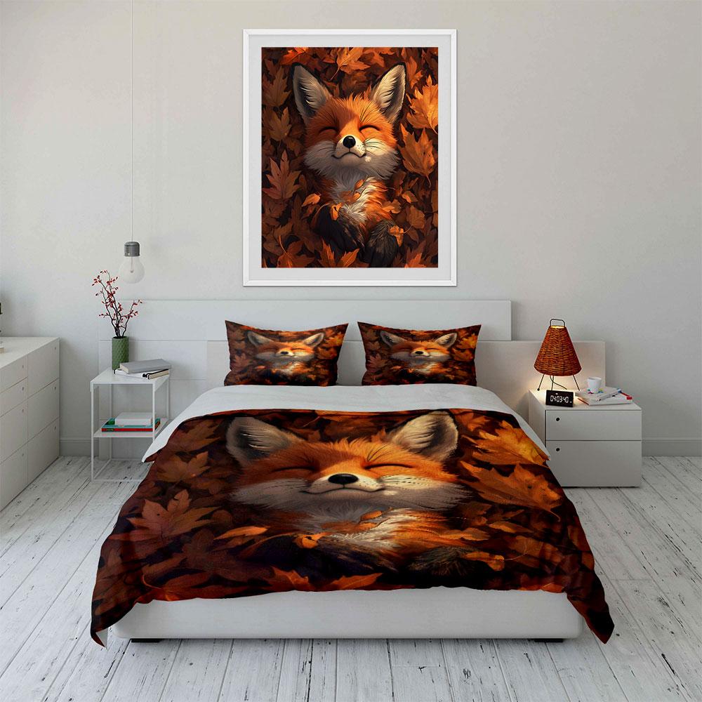 Cozy Autumn Fox Trio Set Exquisite Three-Piece Bedding Set Gift For Kids And Adults