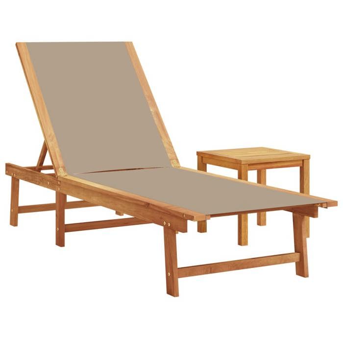 VidaXL Chaise longue et table taupe bois d'acacia solide et textilène, lit de soleil, lit de repos, chaise longue 4008419