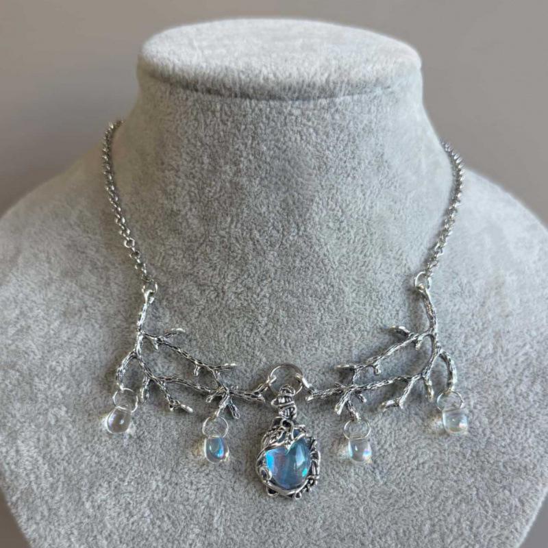 Gothic Iridescent Moonstone Pendant Necklace - Witch Jewelry Original