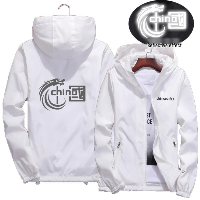 Men's Reflective Dragon Hooded Jacket - Loose Fit, Plus Size, Youth Fashion, Spring & Autumn
