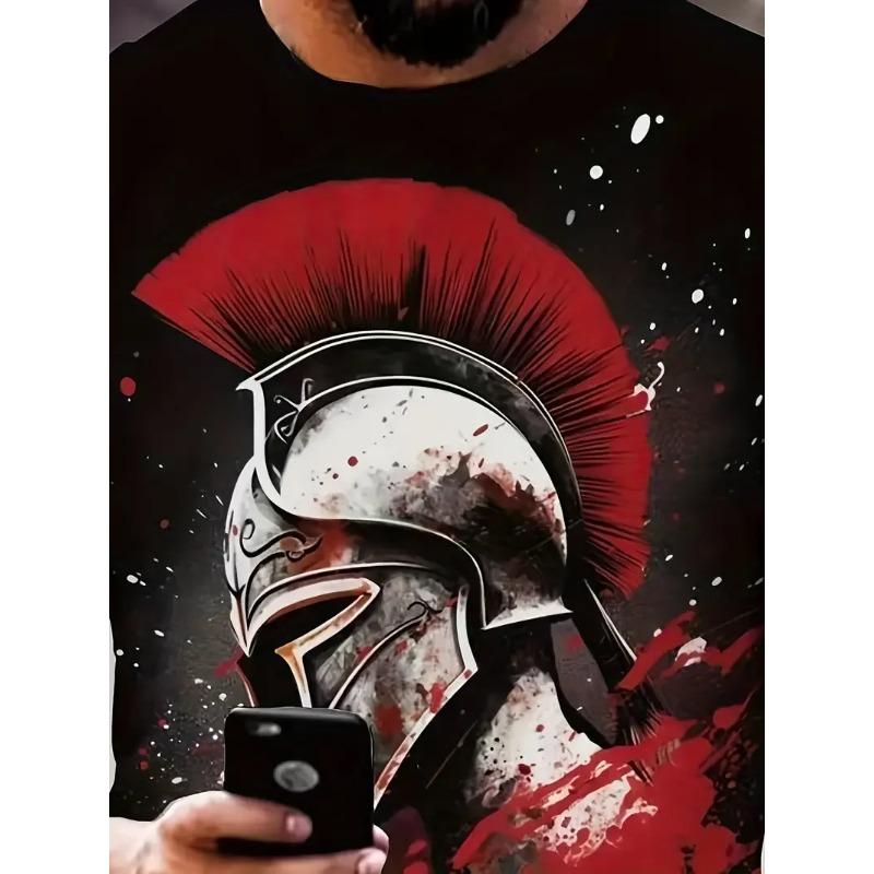 Herren T-Shirt 3D Sparta Ritter Grafik Lässig Leicht Stretch Atmungsaktiv Kurzarm Shirt Outdoor Pullover Übergroße Kleidung
