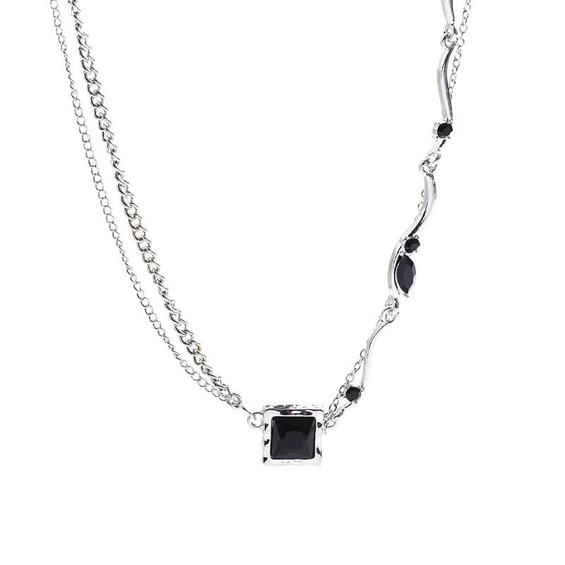 ins style light luxury double-layer square zircon necklace women's irregular collarbone chain trendy cool accessories