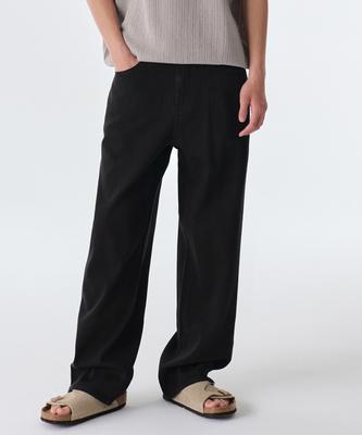 Linen-Like Wide Denim Pants [Black]
