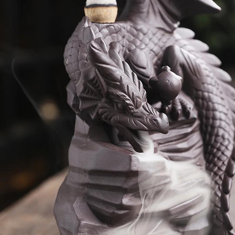 Creative Pterosaur Handicrafts Waterfall Backflow Incense Burner Dragon Stick Holder Purple Clay Censer