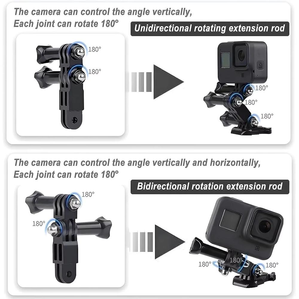 Three-Way Adjustable Arm Extension Pivot Mount For GoPro Hero 13 12 11 10 9 8 SJCAM SJ4000 AKASO Insta360 DJI Osmo Action Camera