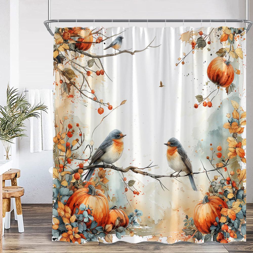 Bird Animal Shower Curtain Huumingbird Flower Floral Plant Classical Bathroom Decor Spring Autumn Polyester Bath Curtain with Ho