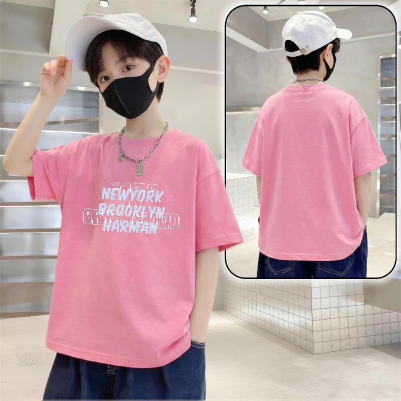 Boys' Trendy Short Sleeve Letter Print Cotton T-shirt - Summer Loose Fit