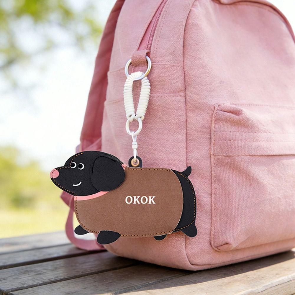 PU Leather Leather Dog Pendant Multifunction Cartoon Keychain Fashion Card Case  Male/Famale