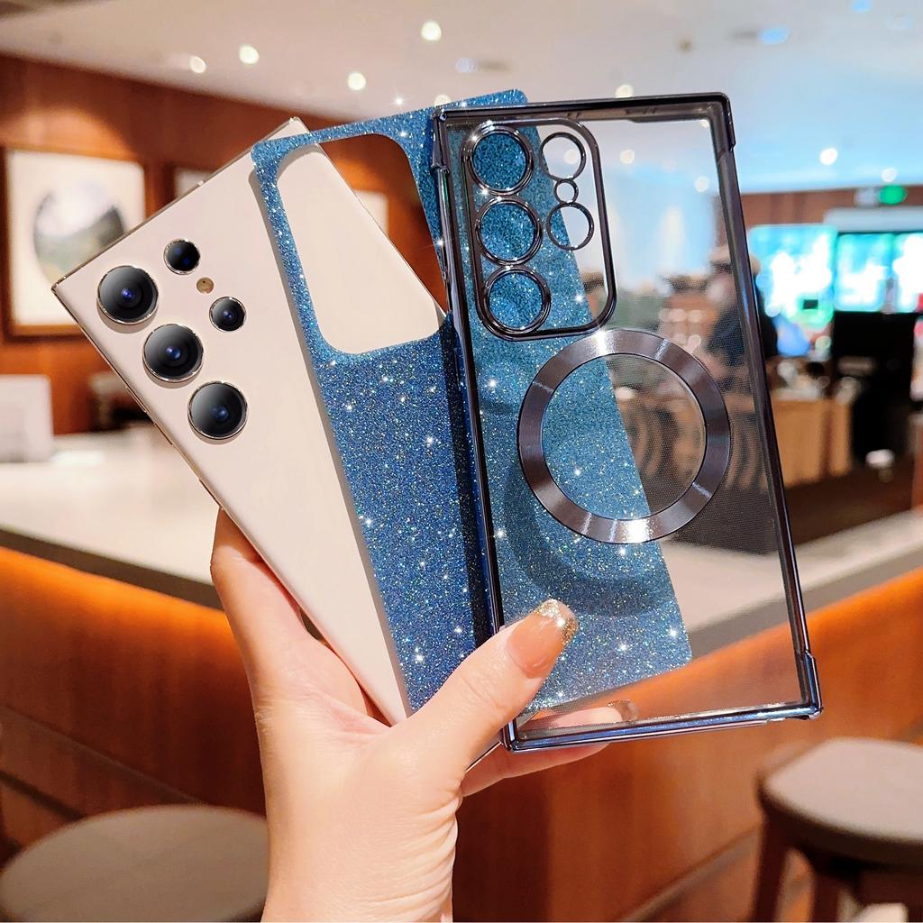 Para Capa Samsung Galaxy S23 Ultra Galvanizada Glitter TPU Transparente Capa de Telefone Compatível com MagSafe