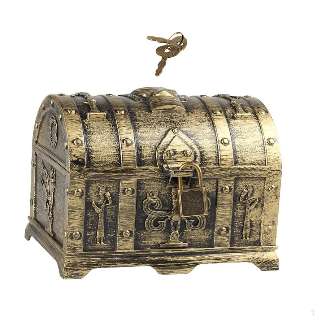 Antique Pirate Chest with Lock for Storing Trinkets and Bills