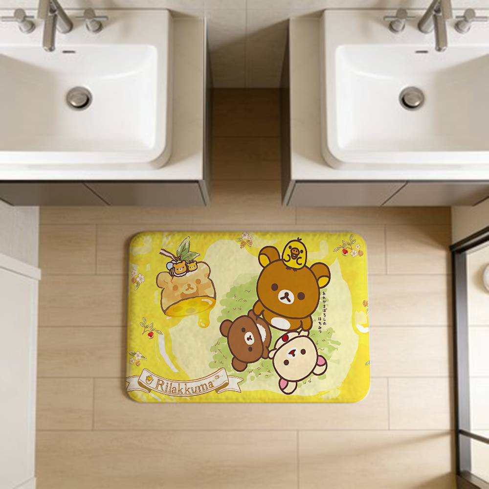 Kawaii Rilakkuma Bear Floor Mat INS Style Soft Bedroom Floor House Laundry Room Mat Anti-skid Household Carpets
