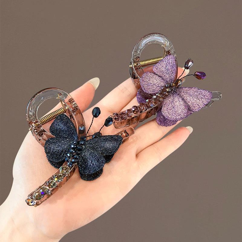 1PC Temperament Retro Style Embroidery Butterfly Scratch Clip Female Medium Back of Head Half Tie Hair Shark Clip Hair Accessori
