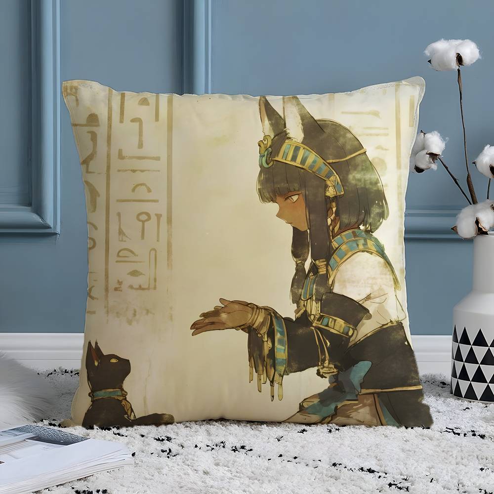 Ancient Egyptian Art Pillow Case Silky Elegant Comfort Sofa Bed  Invisible Zipper Beach Pillowcase