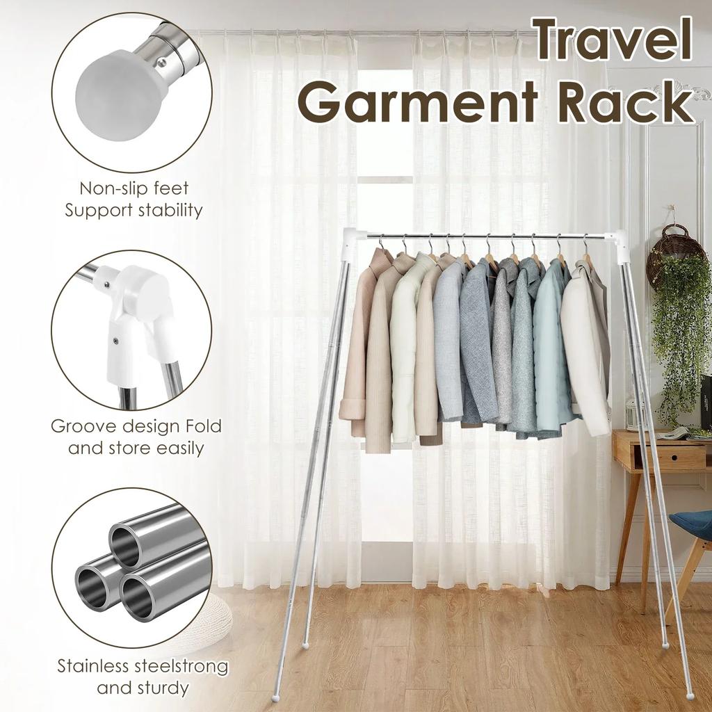 Foldable Travel Clothes Drying Rack Floor Stand Stainless Steel Portable Clothes Garment Rack Retractable Household Outdoor