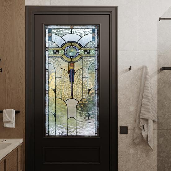 Stained Glass Window Privacy Film Vintage Decorative Frosted Static Cling Waterproof PVC Reusable UV Sun Blocking Glass Sticker Cover