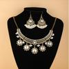 Conjunto de Colar e Brincos de Flor com Strass Estilo Étnico Retro para Mulheres