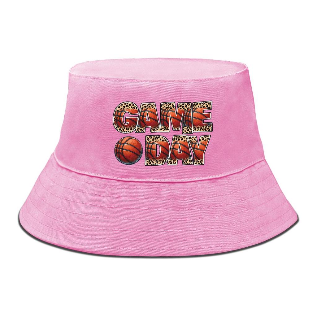 GAME DAY" Basketball-Print Fischerhut , Sonnenhut Bonbonfarbe Wendbar Strand- Angelhut