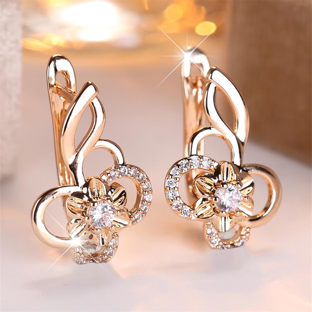 

Круглые серьги-кольца с белым цирконом в виде полого цветка для женщин, винтажные, золотого цвета, маленькие застежки, свадебные украшения, подарки