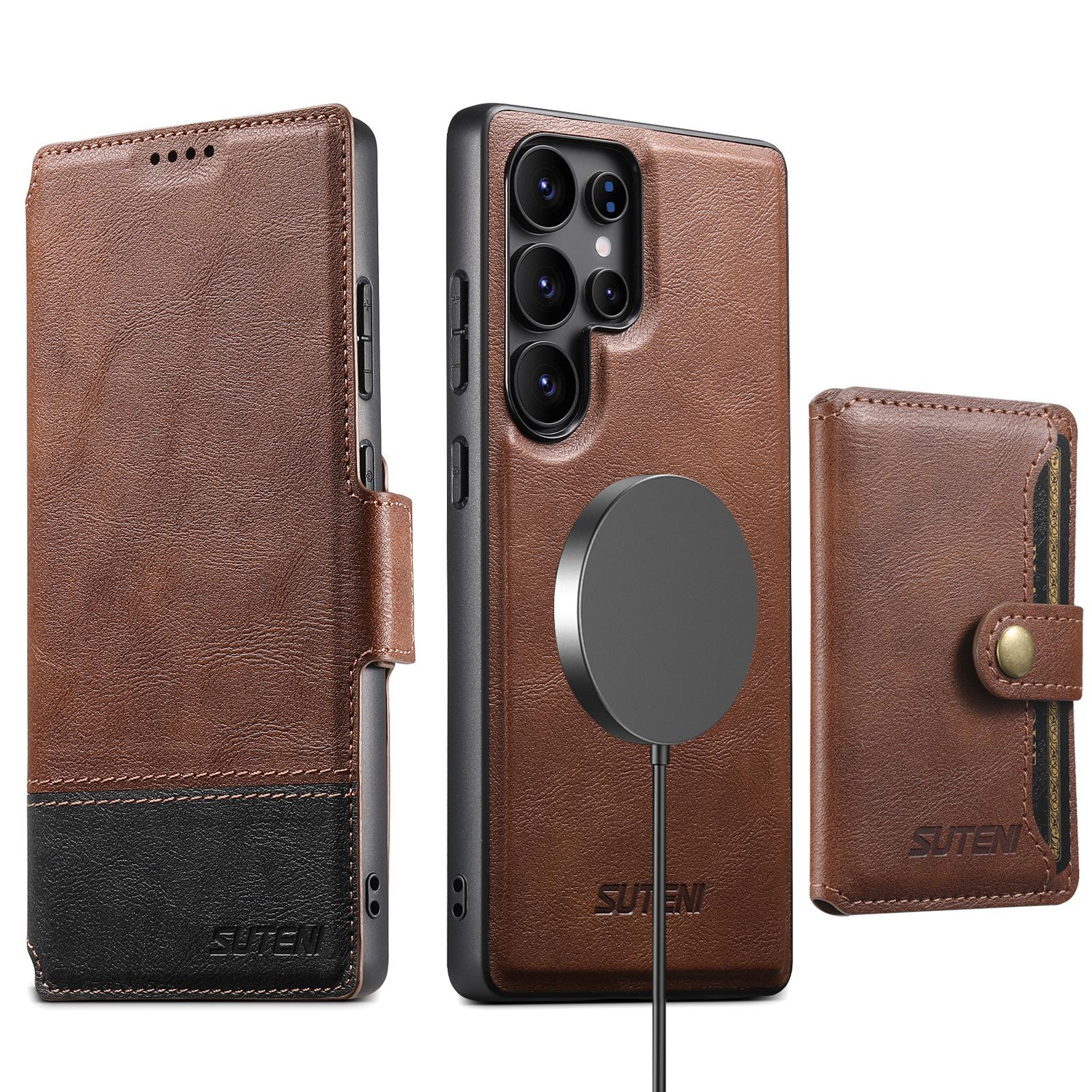 

Two Colored Leather Phone Case for Samsung Galaxy S25 Ultra S22 S23 S24Ultra Magnetic Detachable Card Slot Wallet Holder Cover Galaxy S22 Ultra 5G коричневий