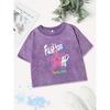 Summer Cotton Crop Tops Womens Graffiti Fashion Pentagram Prints Washed T-Shirt  Fit O-Neck Tees Street Clothes