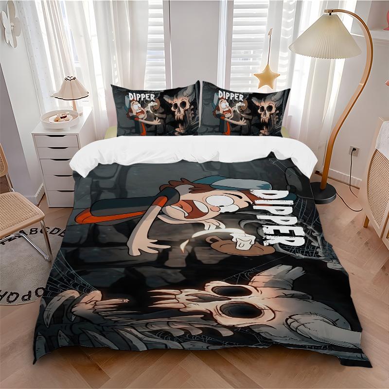 3Pcs Dipper'S Adventure Cave Bedding Set Soft Fabric Duvet Cover Pillowcases Home Xmas Halloween Gift 1 Duvet Cover 2 Pillowcase S1334