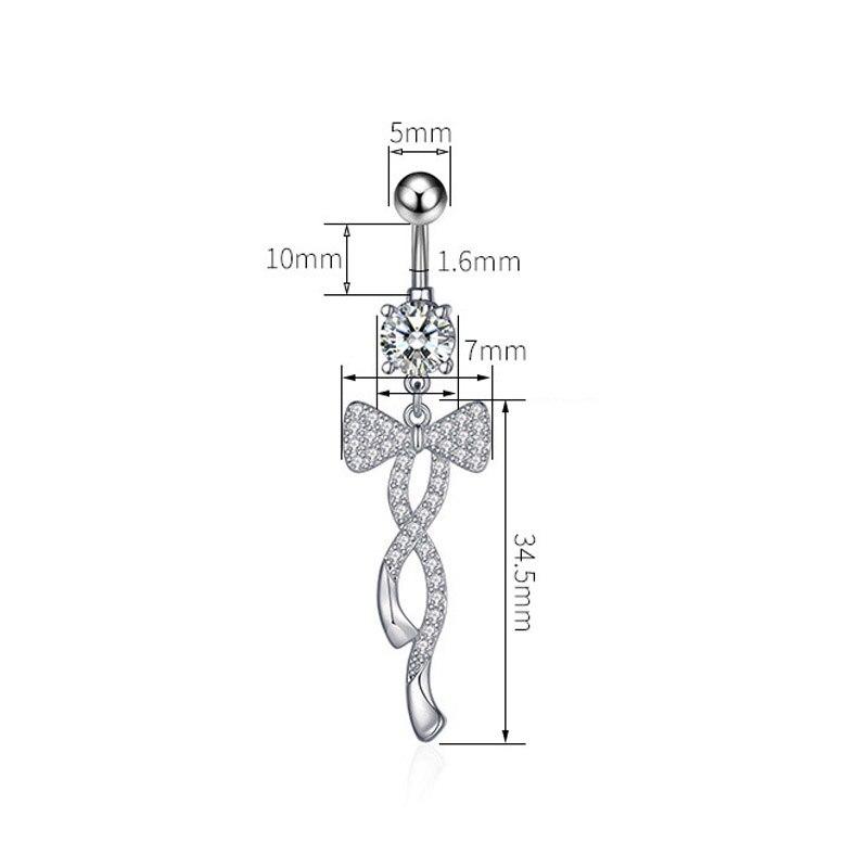 Bow Twist Navel Belly Ring 1.6*10mm Curved Barbell Dangled Belly Button Ring 14G Stainless Steel Zircon Crystal Body Piercing