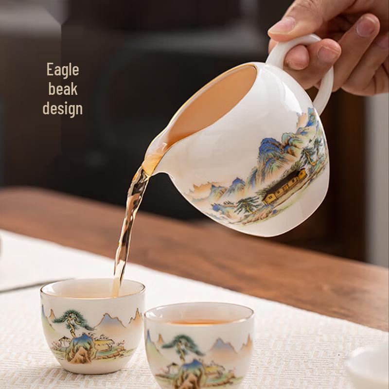 Gold-Inlaid Jade Ink Rhyme Landscape Ceramic Kung Fu Tea Set