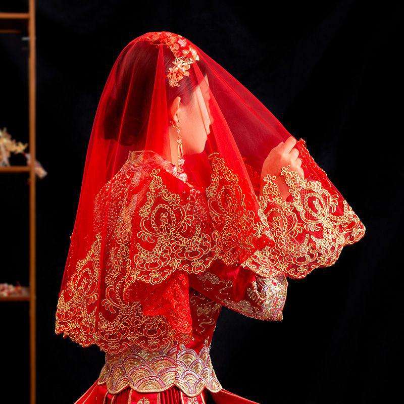 Red Translucent Bridal Veil for Chinese Wedding Xiuhe Dress