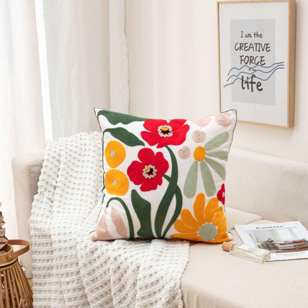 Gestickter Blumen-Kissenbezug, Kissenbezug im pastoralen Stil, Sofa/Bett