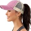 Women Cross Ponytail Baseball Cap Mesh Adjustable Outdoor Sports Washed Distressed Peaked Cap