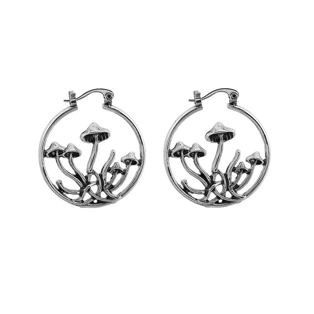 2024 Retro Fashion Hollow Mushrooms Hoop Earrings for Women Personality Geometry Round Hip Hop Rock Punk Jewelry Accessories