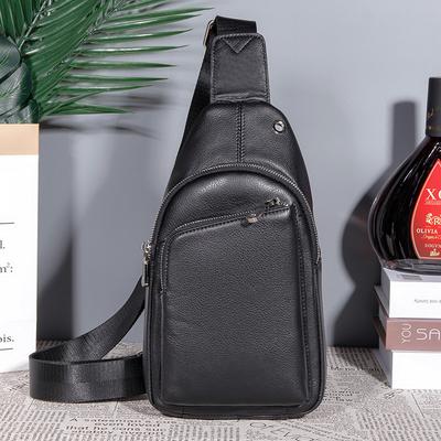 Men's Leather Backpack, Sports Shoulder Bag, Crossbody Bag, Outdoor Top Layer Cowhide Chest Bag, Men's Large Capacity Waterproof Bag