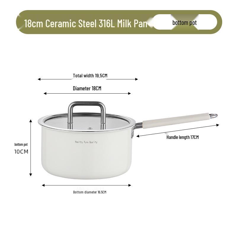 Xunshun 316L Stainless Steel Non-Stick Baby Food Pot, Ceramic Milk & Noodle Soup Pot, Extra Thick for One-Person Cooking.