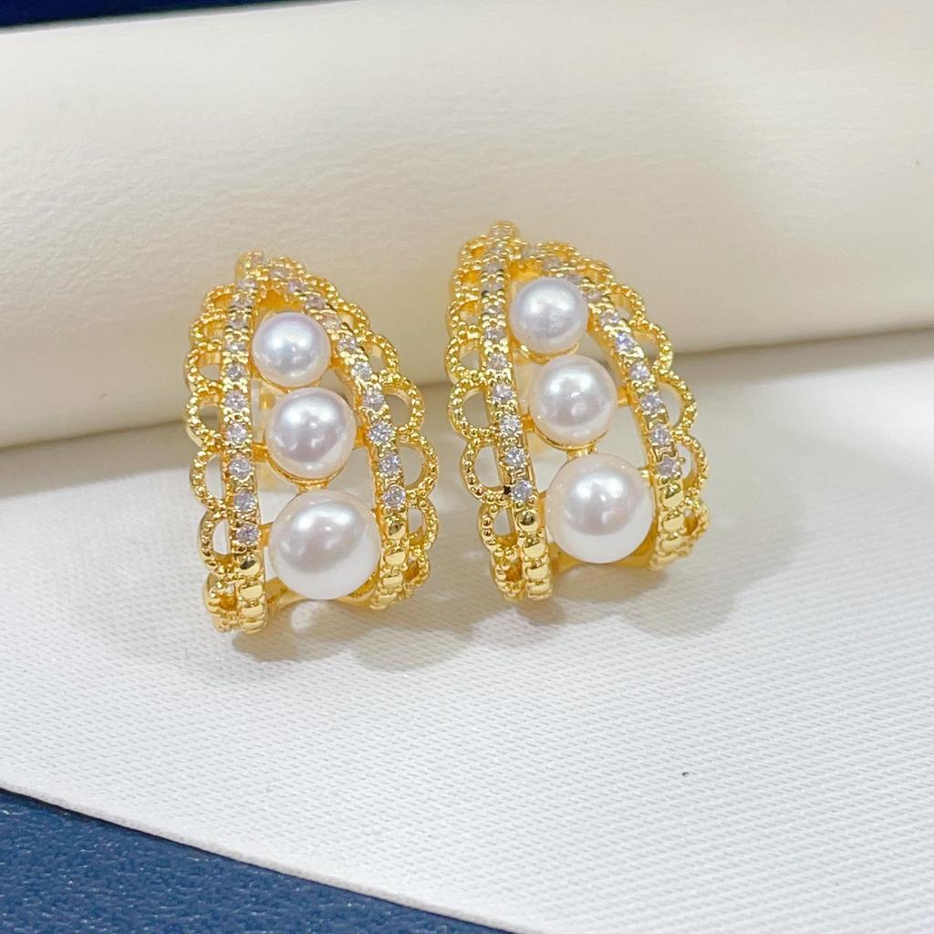 Natural freshwater pearl earrings, palace retro lace, high-end multi bead earrings, women's gift