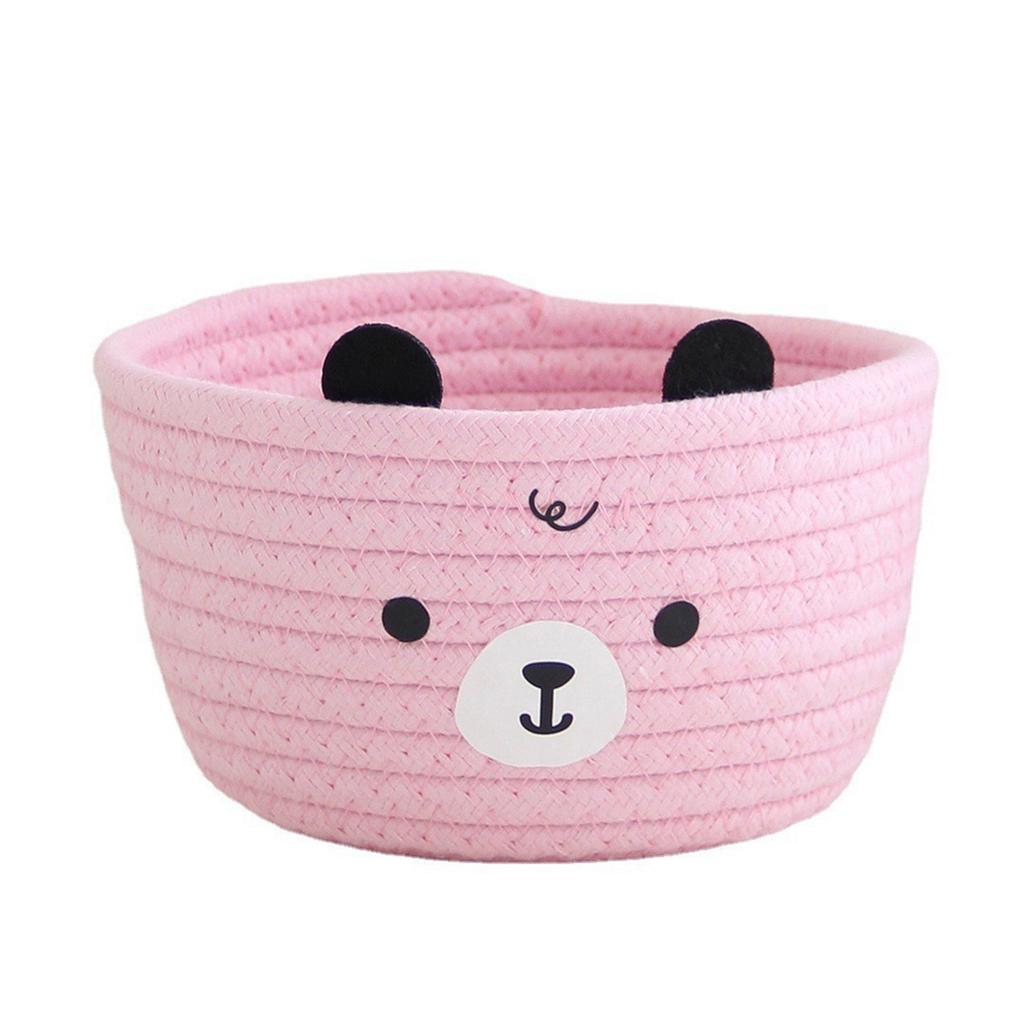 Sturdy Handwoven Cotton Rope Storage Basket with Adorable Pandas Designs Portable for Household Use Organization Items