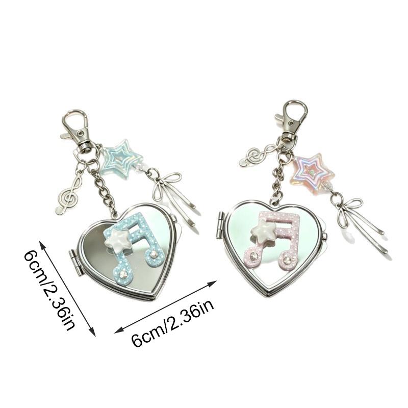Korean-Inspired Love Note Mirror Bag Accessories Fashion Star Keychain Double-Sided Makeup Mirror Keychain Bag Hanging Decor