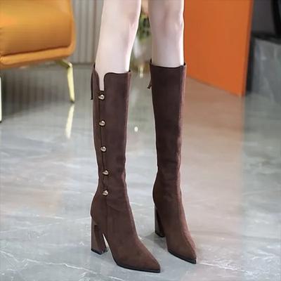 Mode 2024 Grande Taille Grande Taille Haute Qualité Automne et Hiver Chaussures pour Femmes Bout Pointu Talon Épais Bottes d'Hiver pour Femmes 34-40