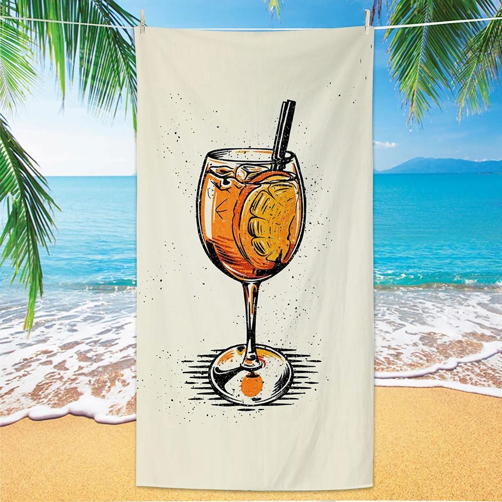 Orange Cocktail Polyester Beach Towel Summer Drink Printed Bath Towel Quick Dry Sand Free for Pool Party Holiday Seaside Spa