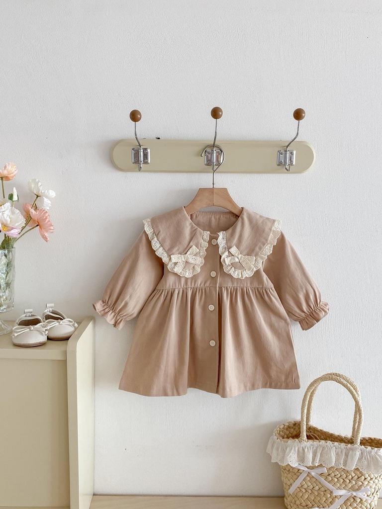 Toddler Girls' Light Jackets & Stylish Retro Bow-Tie Lace Collar Princess Dresses for Autumn & Spring