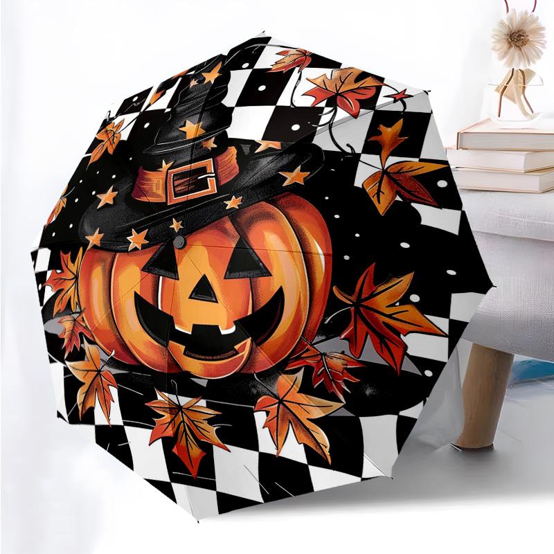 

Happy Halloween Themed Folding Umbrella Fashion Auto-Open 8 Iron Ribs Plastic Handle Foldable Sunshade Perfect Christmas Gifts