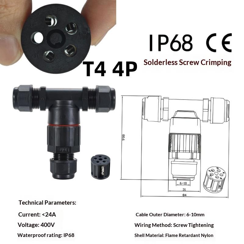 IP68 T Shape Electric Connector 1Pcs Waterproof Screw Push-in Terminal for Balcony Lighting Extensions