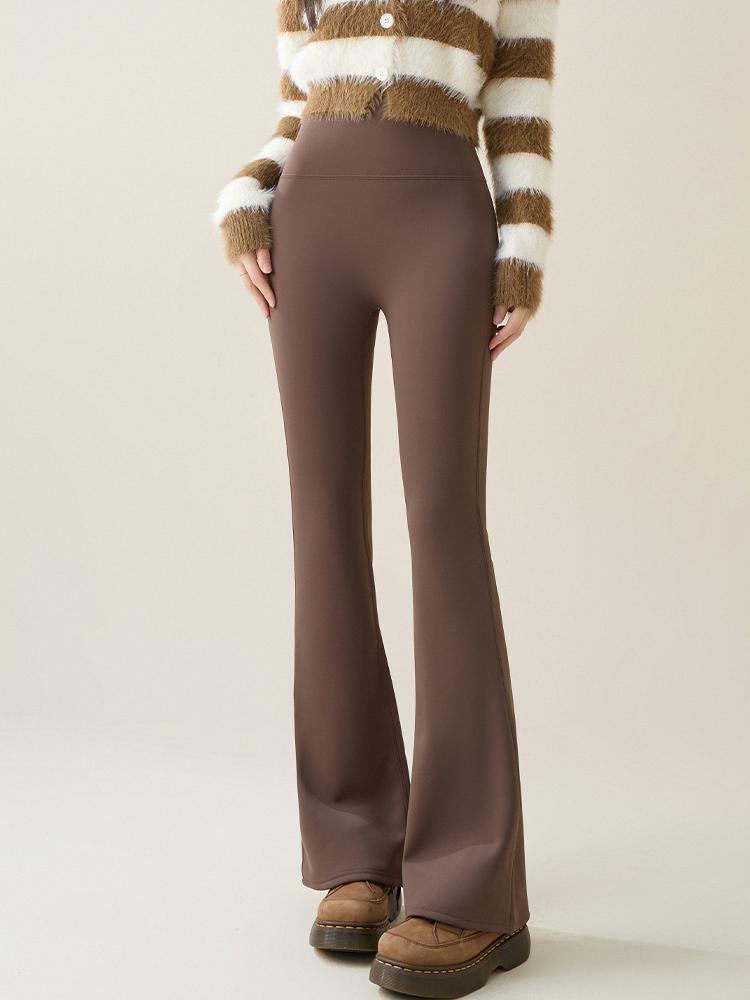 Autumn Winter Rabbit Fleece Sharkskin Micro Flared Pants Leggings Women Elastic High Waist Slim Warm Horseshoe Pants