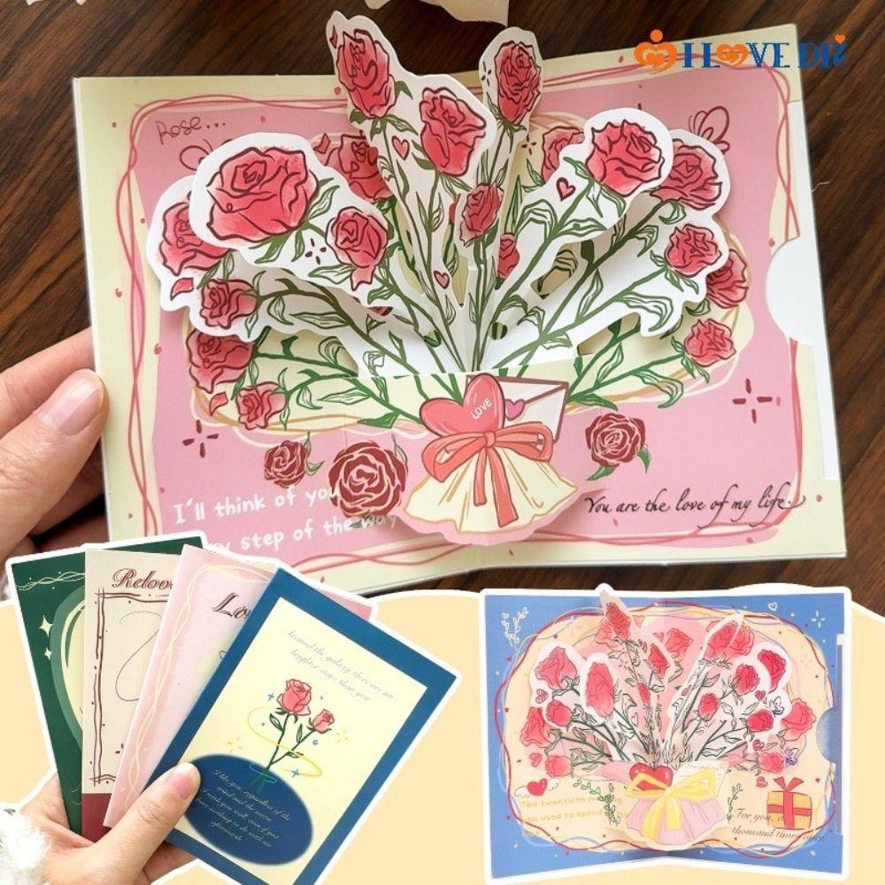 Pop Up Love Greeting Card Rose Blessing Card Romantic Valentine's Day Card  Wedding Invitations