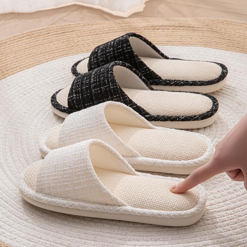 Linen slippers women's four seasons do not stink feet hospitality non-slip soft bottom silent indoor floor slippers women's summer