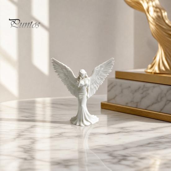 Guardian Angel Decor 3D Printed Elegant Figurine with Large Wings, Decorative Statue, Delicate Pleat Curve Statue Art Crafts Decoration for Home Shelf