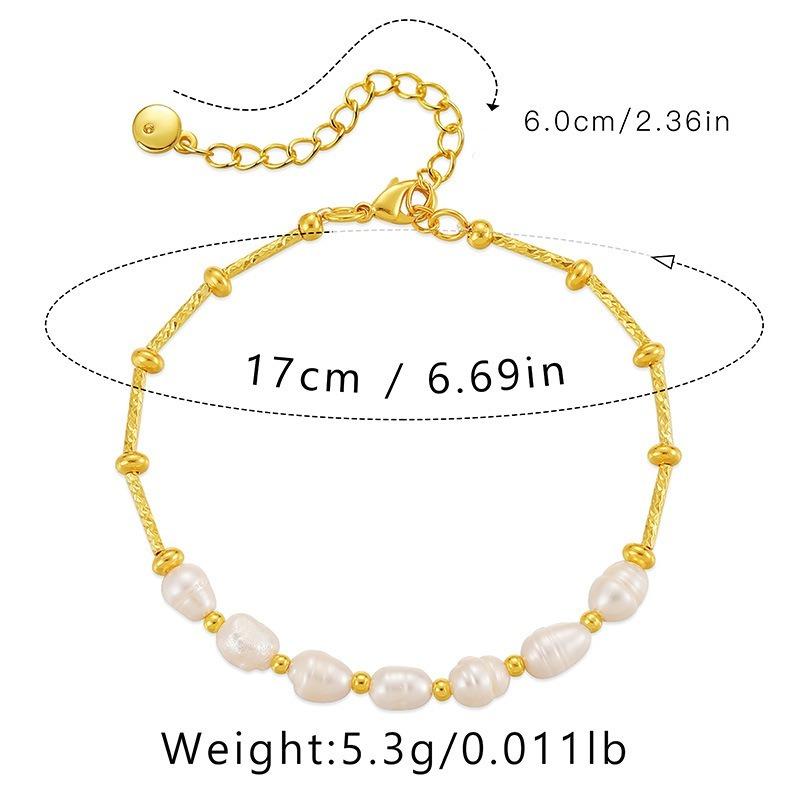 K Gold Plated Copper Natural Freshwater Pearl Elegant Women Bracelet