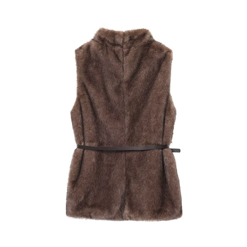 Za Autumn and Winter New Arrivals Women's Clothing Zr European and American Style Fashionable Versatile Faux Fur Effect Sleeveless Jacket with Belt