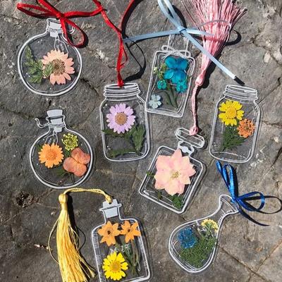 Marcapáginas de flores secas transparentes, marcapáginas Diy para estudiantes, pegatinas de botellas de deseos, Clips de página de flores, marcapáginas de regalo para niños, 20/30 Uds.