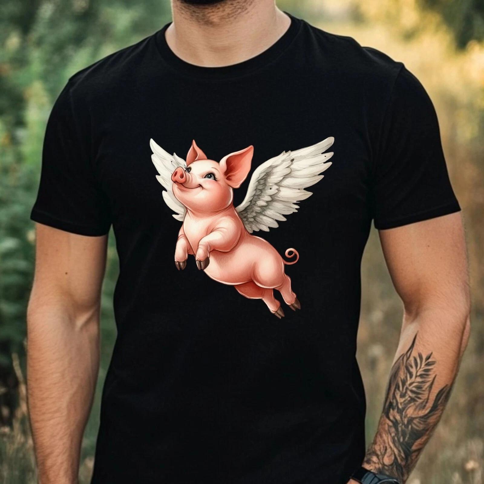 T-Shirt Herren Fliegendes Schwein Motiv Baumwolle Größe XS bis 5XL XL